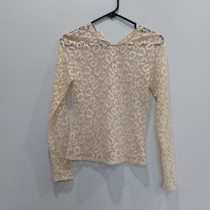 Aritzia Talula Slim Lace Sheer Animal Print Longsleeve Shirt Small Beige